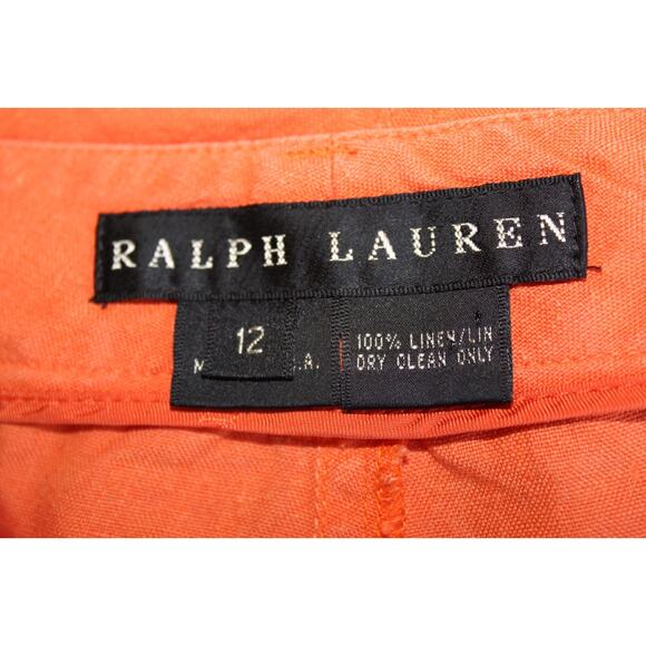 Vintage Ralph Lauren Linen Pants Women Size 12 Orange USA Union Classic Preppy - Picture 6 of 7